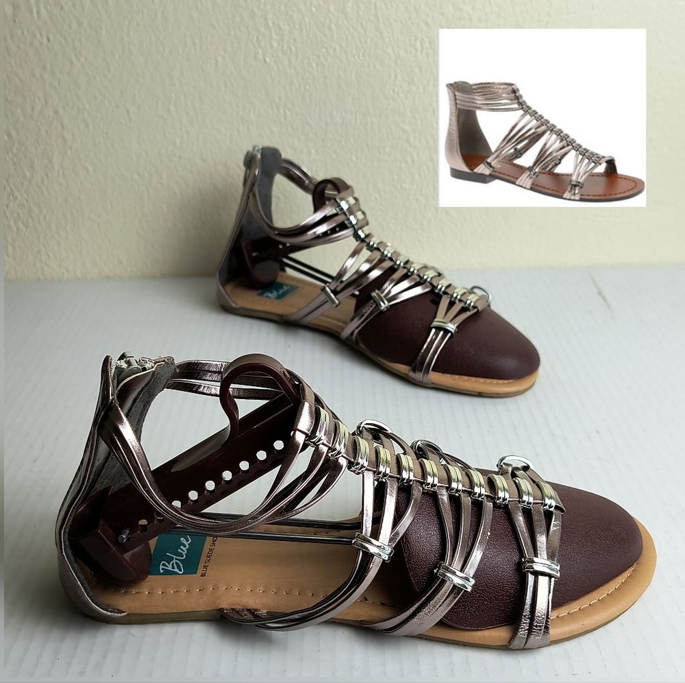Blue 9 Metallic Gladiator Flats STRAPPY SANDAL Rear Zip